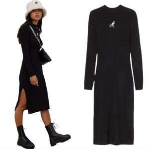 Kangol x H&M Ribbed Bodycon Midi Dress Black